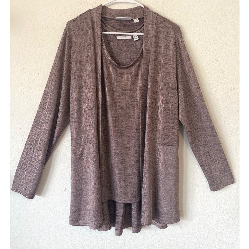 Susan Graver Cardigan Shell Set Size L Mauve Pink Space Dye Liquid Knit Set